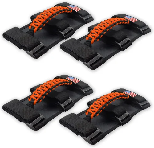 Miniatura 10 de Asas de agarre de barra enrollable con bandera de EE. UU., mango de agarre de paracaídas para Jeep Wrangler JK JKU JL JLU TJ CJ YJ y Gladiator JT