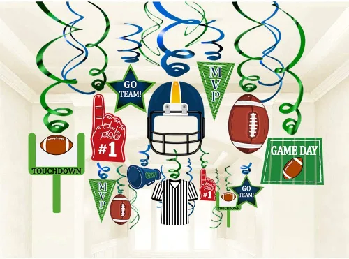 Decoraciones de remolino colgante de fútbol de 36 quilates, decoraciones para el día del juego, suministros de fiesta de día de juego deportivo