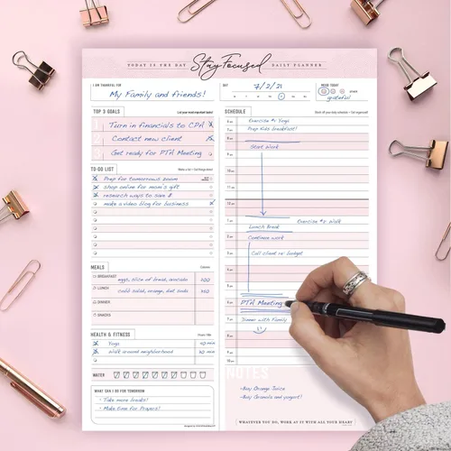 Miniatura 4 de Planificador de Bloc de Notas Diario Para Hacer - Mantén el Enfoque 50 Hojas Desmontables Premium Fabricado en EE. UU. (Rosa Pálido)