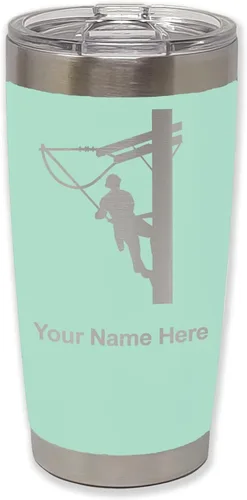 Miniatura 35 de LaserGram Taza aislada al vacío de 20 onzas, Lineman, grabado personalizado incluido (negro)