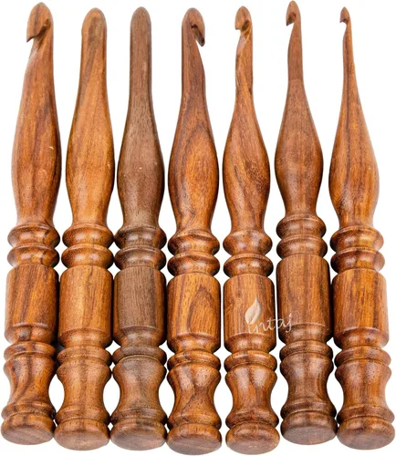 Miniatura 5 de INTAJ Gancho de ganchillo de madera hecho a mano – Juego de ganchos de ganchillo de aguja de palisandro – Aguja de tejer para manualidades de hilo