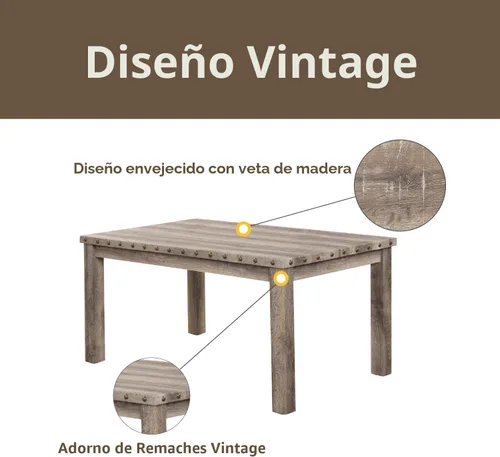 Miniatura 4 de Morden Fort Juego de Comedor Estilo Granja para 4, Mesa Rectangular de Madera de 60" y 4 Sillas Tapizadas con Detalles de Tachuelas, Juego de Mesa