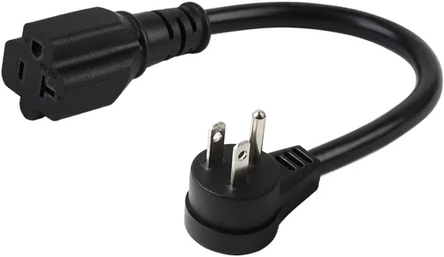 Cable adaptador de enchufe de ángulo recto (ángulo abajo) de 15 amperios a 20 amperios, listado por UL, 14 AWG (1 pie), NEMA 5-15P a 5-15/20R (peine