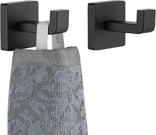 JQK TH250-PB-P2 - Gancho para toallas de baño, color negro, para cocina, garaje, acero inoxidable 304, grosor de 0.031 in, 2 unidades, negro mate,
