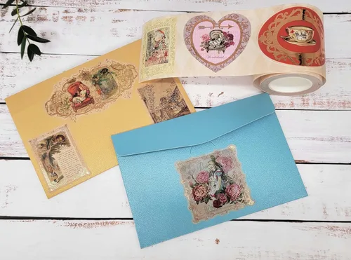 Serenity Fair Alice Adventures in Wonderland Gold Foil Pegatinas de papel washi. Aproximadamente 160 pegatinas de lámina dorada