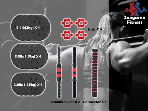 Miniatura 2 de Juego de mancuernas ajustables de 44 libras, mancuernas de peso libre con barra de conexión utilizada como barra, para hombres y mujeres, gimnasio
