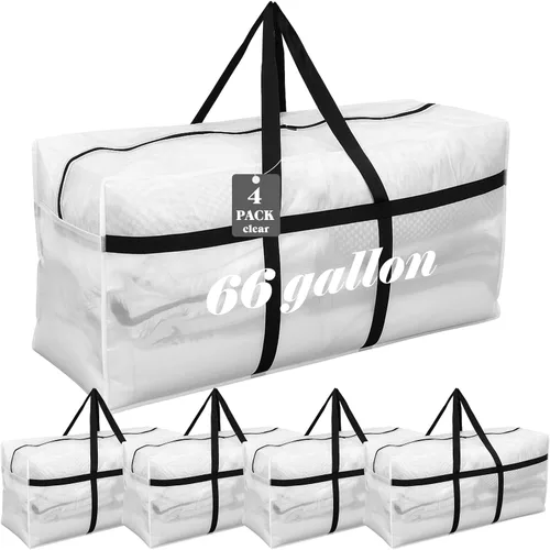Miniatura 8 de 4 Piezas Bolsas de Mudanza Grandes con Cremallera y Asas Bolsas de Lona Tipo Duffle Plegables de Almacenamiento Extra Resistentes Extra Grandes