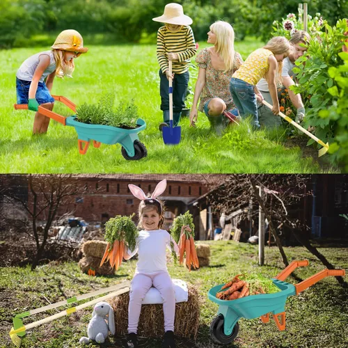 Miniatura 2 de Qtioucp - Juego de herramientas de jardinería para niños, juguetes al aire libre, juego de patio trasero con carretilla, juguetes educativos STEM