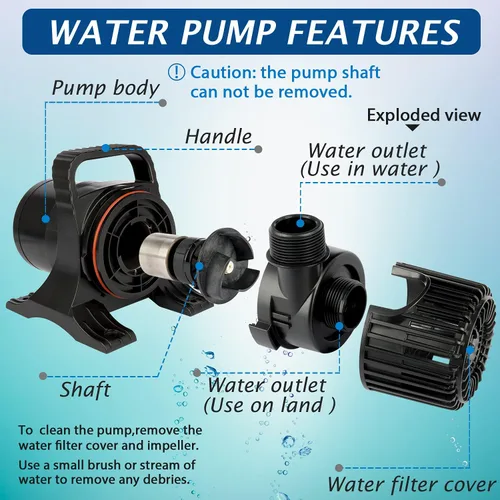 Miniatura 6 de WaterRebirth (8600GPH 520W, UL listado) Fuente de agua sumergible de alto flujo acuario estanque de sumidero bomba de cascada eléctrica PS-8600