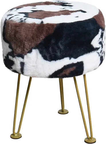 Miniatura 8 de Otomana de Piel Sintética con Estampado de Vaca 13"x13"x17" Asiento de Banco de Entrada Suave y Mullido Redondo Resistente Otomana de Acento Vaca