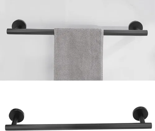 Toallero para baño, toallero de acero inoxidable 304, toallero negro mate de 17.7 in, toallero de barra simple y elegante para baño, cocina
