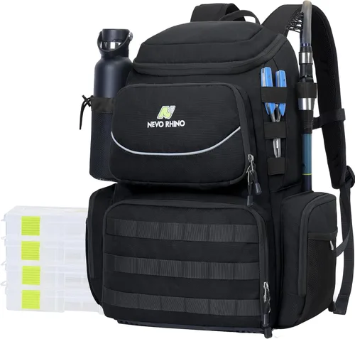 Miniatura 10 de N NEVO RHINO Mochila de aparejos de pesca con soportes para caña, bolsa de pesca grande de 40 L con cubierta impermeable para lluvia, bolsa