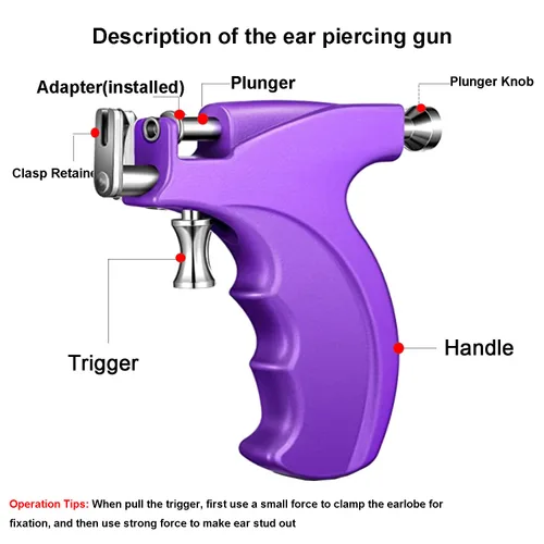 Miniatura 2 de Kit profesional de pistola para perforación de orejas reutilizable para perforación de nariz, labio y cuerpo con 16 pares de aretes hipoalergénicos