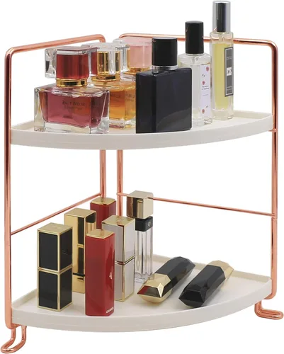 Organizador de encimera de baño de 2 niveles, bandeja de tocador para cosméticos y maquillaje, estante de especias de cocina, estante de pie, Oro