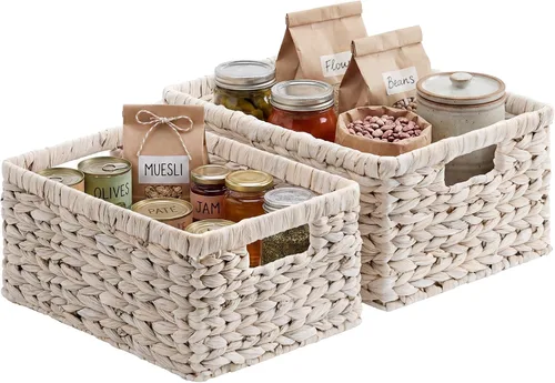 Miniatura 9 de StorageWorks Cesta de mimbre con asa, cestas de almacenamiento de mimbre para organizar, cestas de almacenamiento decorativas para estantes, cuerda