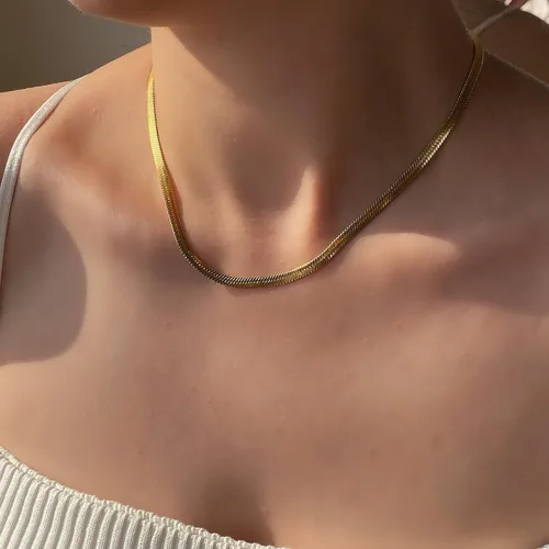 Miniatura 2 de JoycuFF Collar de espiga de oro para mujer, chapado en oro de 14 quilates, cadena de serpiente delicada, gargantilla de oro para mujeres y niñas