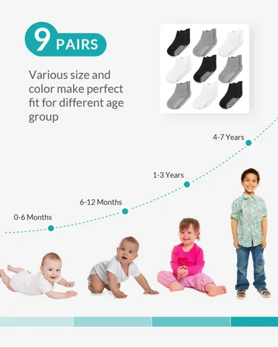 Miniatura 6 de Infinno Calcetines de tobillo antideslizantes para bebé, 9 pares - Calcetines para niños pequeños con agarre para niños, bebés y niñas de 6 a 24