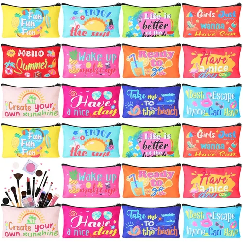 24 piezas bolsas de maquillaje a granel, bolsas de cosméticos de lona, organizador de bolso, bolsa cosmética con cremallera, bolsa de tocador de