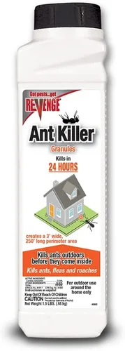 REVENGE - Gránulos asesinos de hormigas, 1.5 lb. Tratamiento perimetral de acción rápida listo para usar para matar hormigas, pulgas y cucarachas en