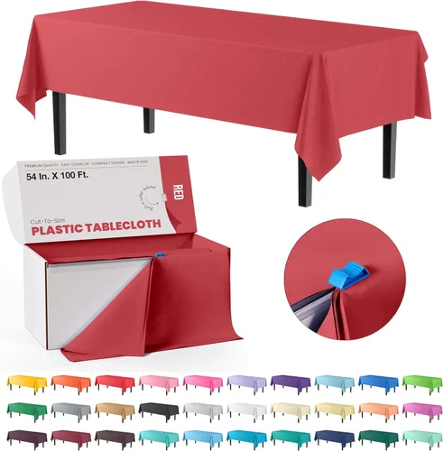 Miniatura 28 de Party Solids Rollo de Mantel de Mesa de Plástico Negro de 54 Pulgadas X 300 Pies en una Caja de Corte a Medida con Conveniente Cortador Deslizante.