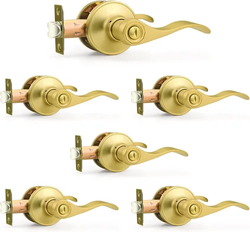 Miniatura 37 de Probrico Manijas de puerta de privacidad estilo ondulado de níquel satinado, manijas de puerta de baño/cama, cerraduras interiores sin llave