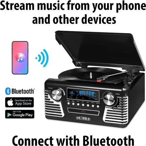 Miniatura 2 de Victrola Haley - Reproductor de discos retro Bluetooth y centro multimedia con altavoces integrados - Tocadiscos de 3 velocidades, reproductor