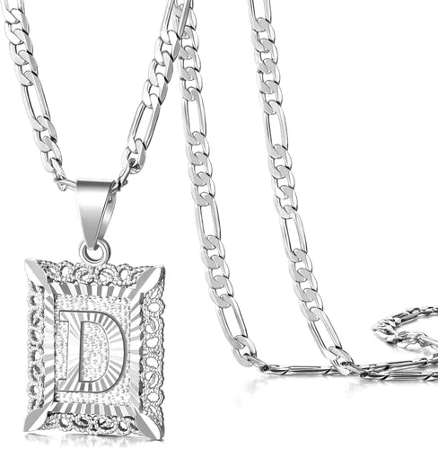 KissYan Collar Figaro con dije y letra inicial para hombres y mujeres collar chapado en oro de 18 quilates con dije de monograma cuadrado letras del