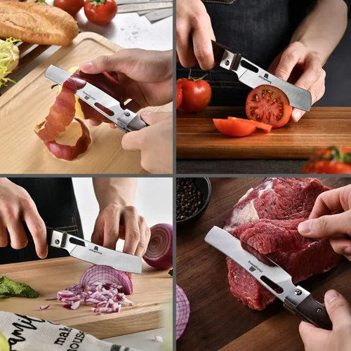 Miniatura 5 de ZhengSheng Cuchillo de Chef Plegable 4.8" Hoja de Acero Inoxidable 440A Afilada Mango de Madera Cuchillo de Cocina Plegable de Bolsillo Estilo #2