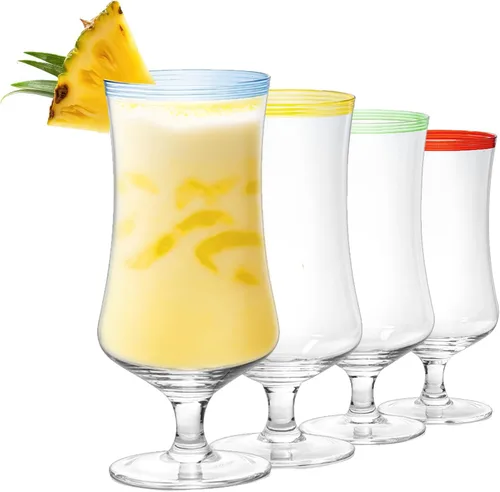 Miniatura 9 de Vasos de cóctel Margarita de 12 onzas + bordes coloridos para fiesta, juego de 4, resistentes, gruesos, soplados a mano, copas clásicas de bebidas
