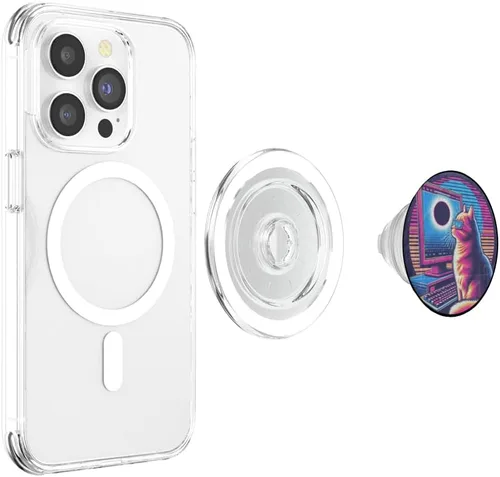 Miniatura 4 de Eclipse solar de gato - Synthwave Retro Poster Style PopSockets MagSafe PopGrip para iPhone