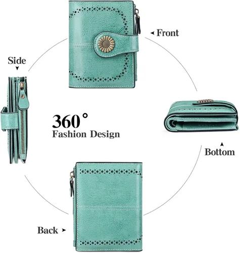 Miniatura 94 de SENDEFN - Billetera pequeña de piel auténtica para mujer, diseño plegable con ventana para tarjeta de identificación