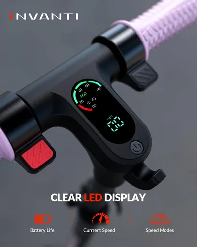 Miniatura 7 de INVANTI KS03 Scooter eléctrico para niños de 8 años en adelante, motor de pico de 350 W, máximo 12 mph y 10 millas, rueda sólida de 7 pulgadas, Rosa