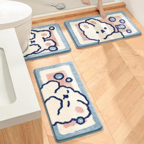 Miniatura 8 de Molesun Tapete de baño de conejo, extra suave y absorbente, lindo, lavable a máquina, tapete antideslizante de animales para bañera, ducha y baño