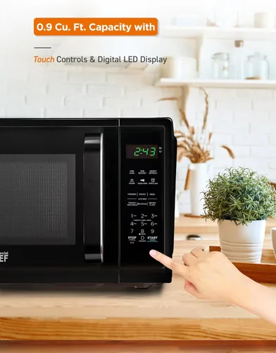Miniatura 6 de Horno microondas COUNTERTOP de 0.9 pies cúbicos de Commercial CHEF con 10 niveles de potencia, microondas pequeño con asa de agarre, horno Negro