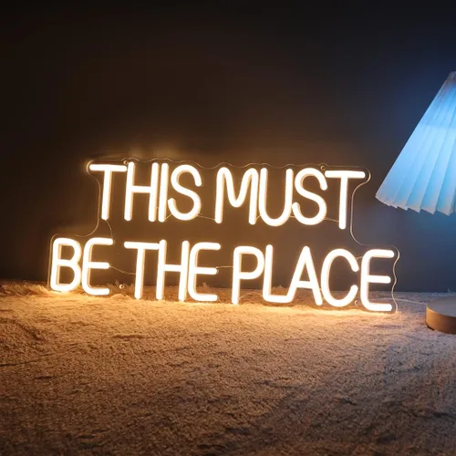Miniatura 10 de Britrio Letrero de neón con texto en inglés «This Must Be The Place» para decoración de pared de dormitorio, letrero luminoso de luz de neón