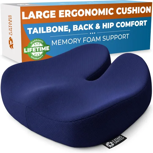 Miniatura 16 de 5 STARS UNITED Cojín de asiento para aliviar el dolor de coxis – Cojín grande de espuma viscoelástica para recuperación de coxis, cadera, ciática