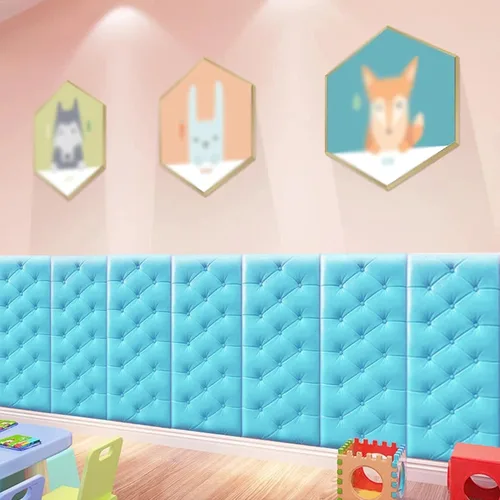 Miniatura 3 de Paneles de pared 3D para despegar y pegar, calcomanías de pared anticolisión impermeables para el hogar, tapete protector de pared suave para Azul
