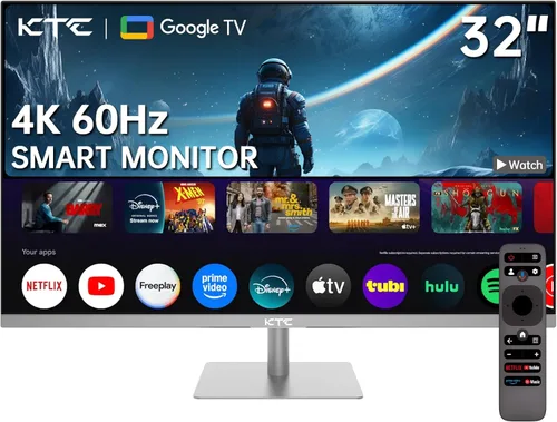 KTC Monitor inteligente 4K de 32 pulgadas con sistema Google TV UHD 3440x2560P Control Remoto por Voz Hey Google Netflix con licencia Dolby Audio