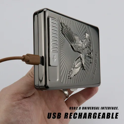 Miniatura 6 de Juego de 20 piezas de soporte de metal para cigarrillos, encendedor de arco con águila 3D recargable, encendedor de arco eléctrico, resistente al