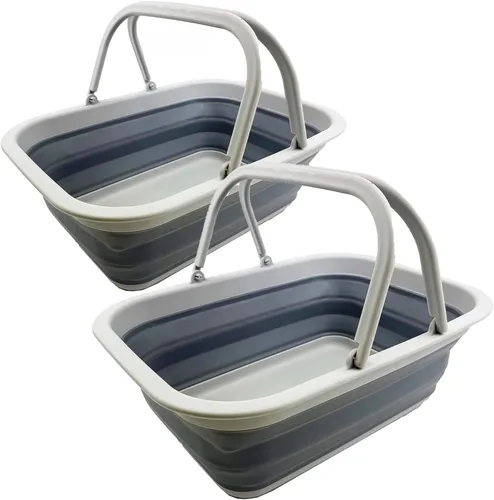 Miniatura 17 de SAMMART Tina de plástico plegable con asa de 9.2 L (2.3 galones) – Cesta de picnic portátil al aire libre – Lavabo plegable para lavar platos, Verde
