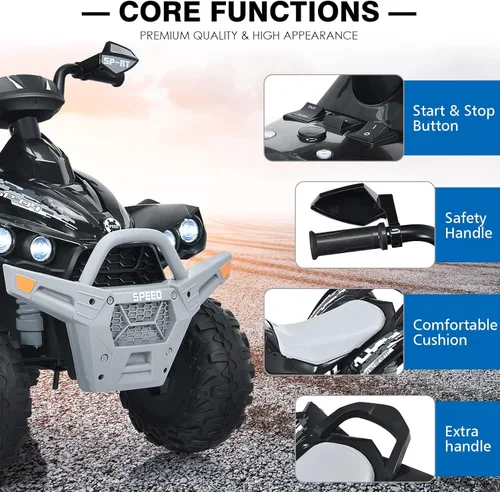 Miniatura 5 de INFANS vehículo para niños Ride on ATV, vehículo de juguete de 4 ruedas de 12 V con música, bocina, velocidades alta y baja, luces LED, vehículo