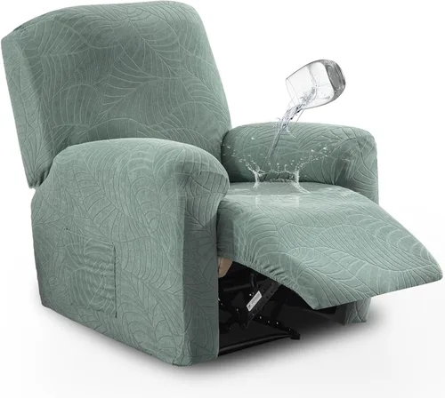 Miniatura 11 de vctops Funda repelente al agua para silla reclinable de 4 piezas con bolsillo lateral, diseño de hojas de jacquard, elástica, suave, protector