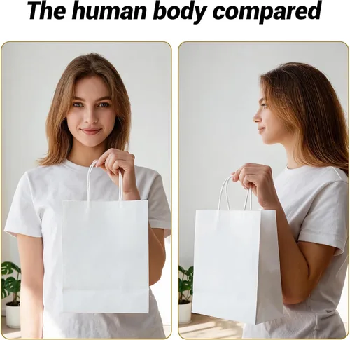 Miniatura 7 de Bolsas de papel Kraft de color blanco mediano con asas a granel, bolsas de regalo Bagmad 8x4.75x10 in, bolsas de regalo para manualidades, compras