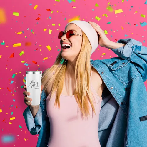 Miniatura 6 de Vaso de la mejor tía – Vaso blanco grabado de 22 onzas – Regalos para tía con popote y tapa, gran regalo para la mejor tía monstruosa de la historia