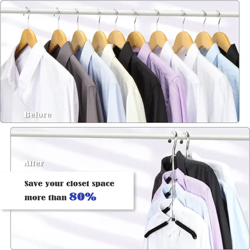 Miniatura 3 de Perchas de ropa que ahorran espacio, 4 paquetes de 4 paquetes de brazo oscilante antideslizante acolchado percha de 5 capas de acero inoxidable