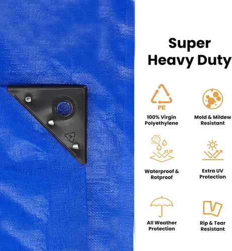Miniatura 2 de WHITEDUCK Lona de polietileno súper resistente de 16 mil de grosor, 12 x 16 pies, impermeable, 100% resistente a los rayos UV, a prueba de Azul- 16
