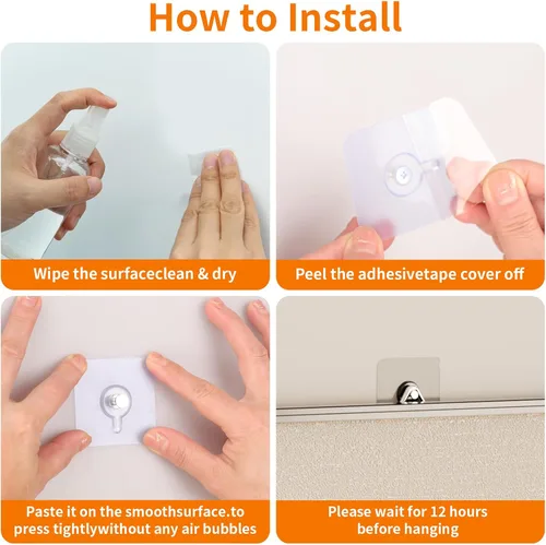 Miniatura 8 de 24 piezas de colgadores de cuadros sin clavos, perchas de pared sin clavos, ganchos de pared adhesivos, para usar en la cocina, baño, hogar
