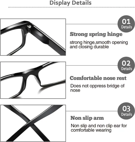 Miniatura 3 de BIENCOOL Paquete de 6 lentes de lectura tradicionales para hombres y mujeres con bisagras de resorte Color mixto
