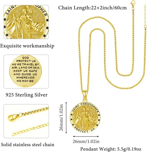 Miniatura 106 de Odinstone Collar de plata de ley 925 con medalla de San Miguel/San Cristóbal/San Benito/Crucifijo de Jesús/San Uriel/Arcángel Rafael para hombres
