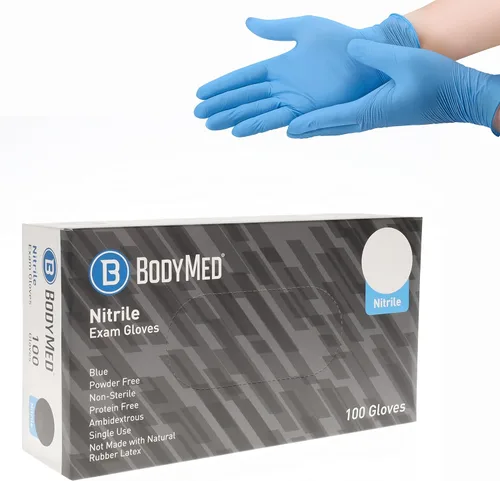 Guantes de nitrilo BodyMed para examen y uso doméstico - Guantes desechables sin látex y sin polvo para uso médico, cocina y limpieza